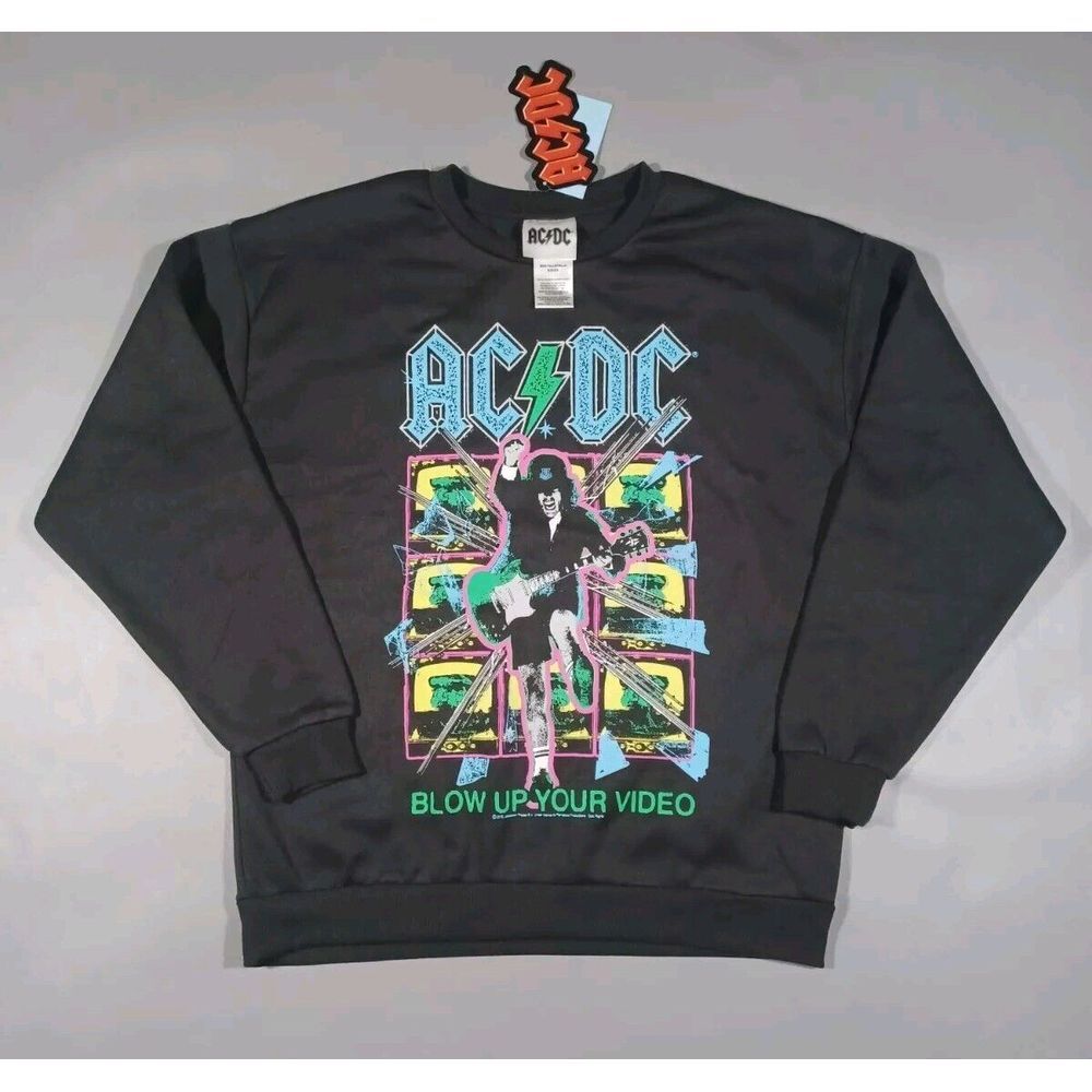 ACDC Sweatshirt Mens‎ S Gray Pullover Crewneck Blow Up Your Video New